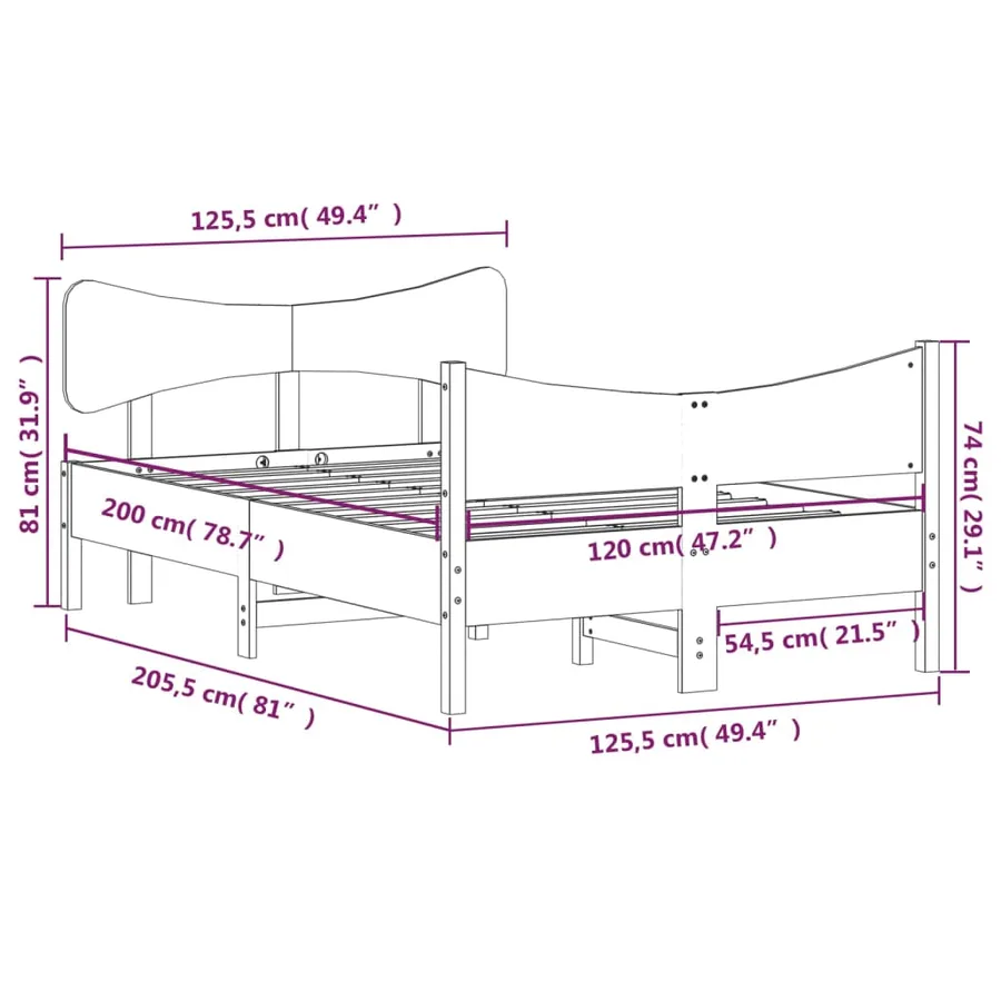 Cadre de lit sans matelas cire marron 120x200cm bois pin massif - 9