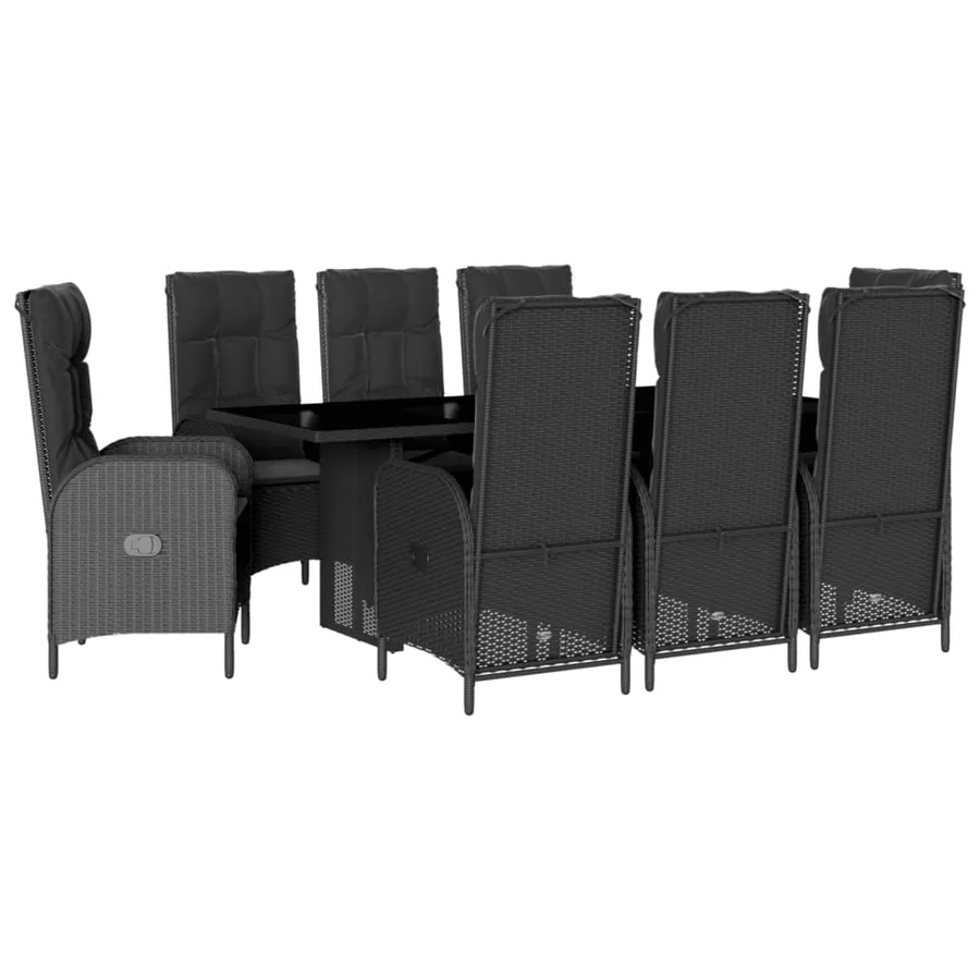 Ensemble à manger de jardin 9pcs coussins noir résine tressée - 2