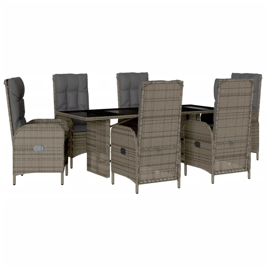 Ensemble à manger de jardin et coussins 7 pcs gris rotin - 2