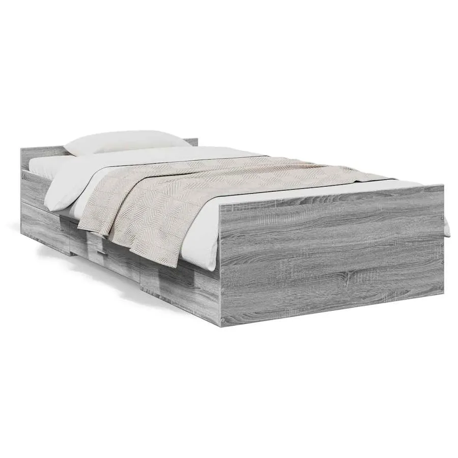 Cadre de lit avec tiroirs sans matelas sonoma gris 75x190 cm - 2
