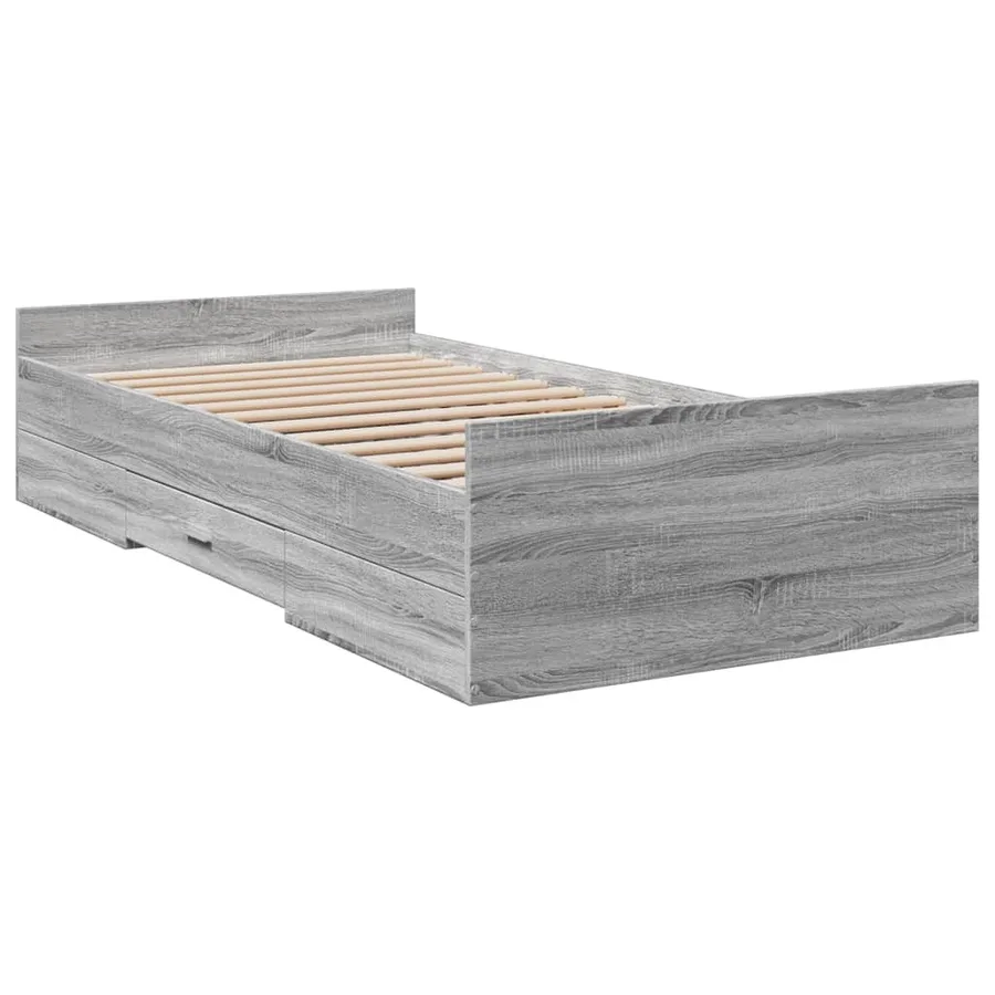 Cadre de lit avec tiroirs sans matelas sonoma gris 75x190 cm - 6