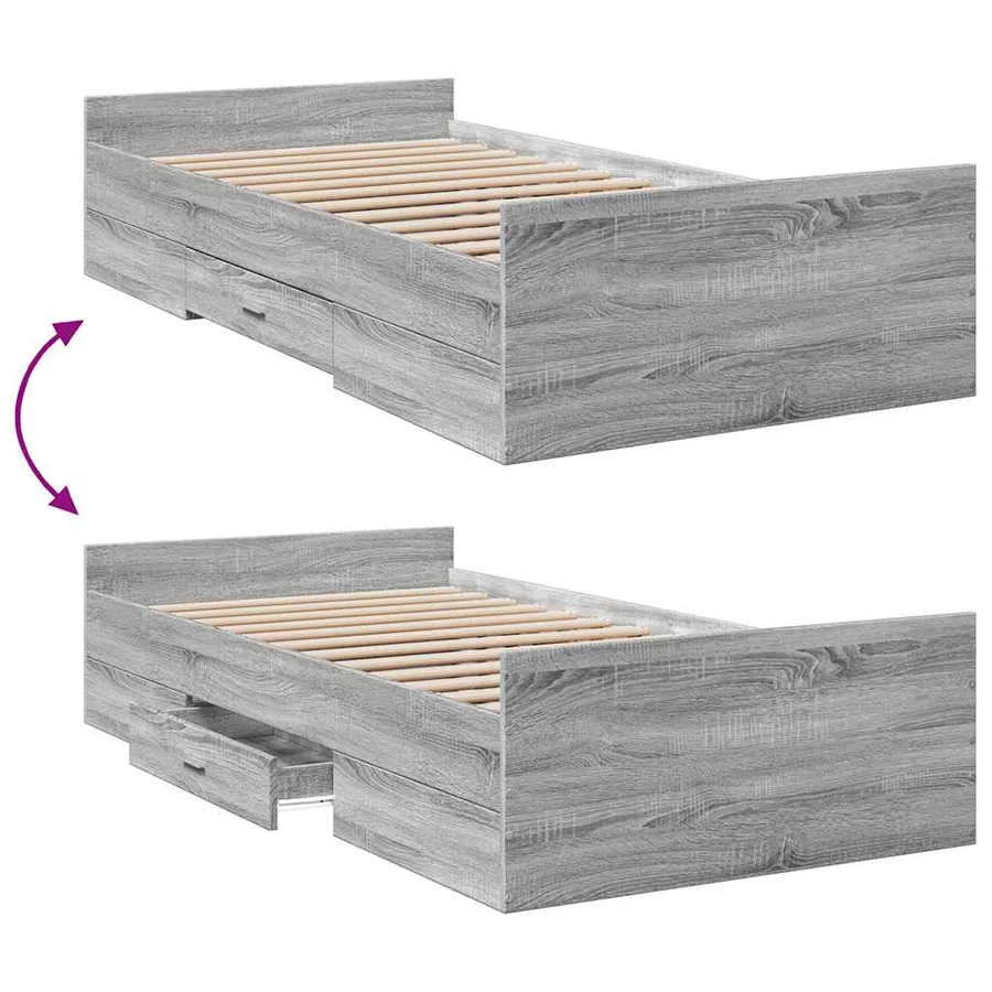 Cadre de lit avec tiroirs sans matelas sonoma gris 75x190 cm - 7