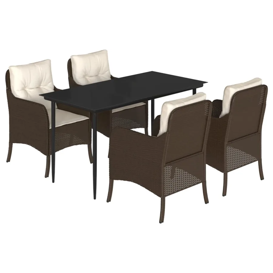 Ensemble à manger de jardin 5 pcs et coussins marron poly rotin - 2