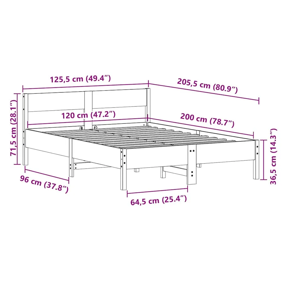 Cadre de lit sans matelas blanc 120x200 cm bois de pin massif - 9