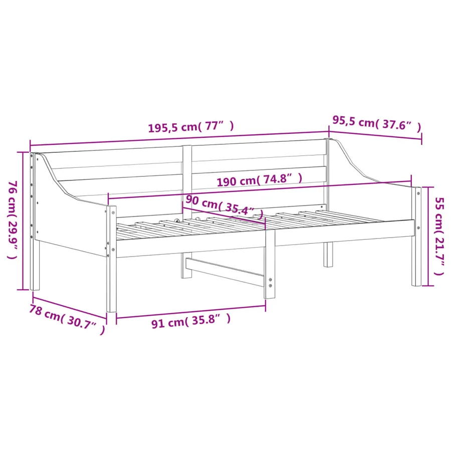 Lit de jour sans matelas blanc 90x190 cm bois de pin massif - 9