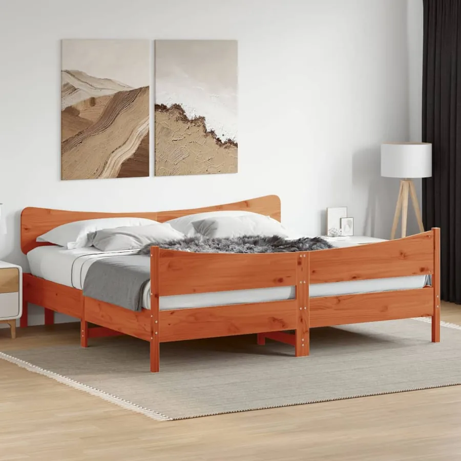 Cadre de lit sans matelas cire marron 200x200cm bois pin massif