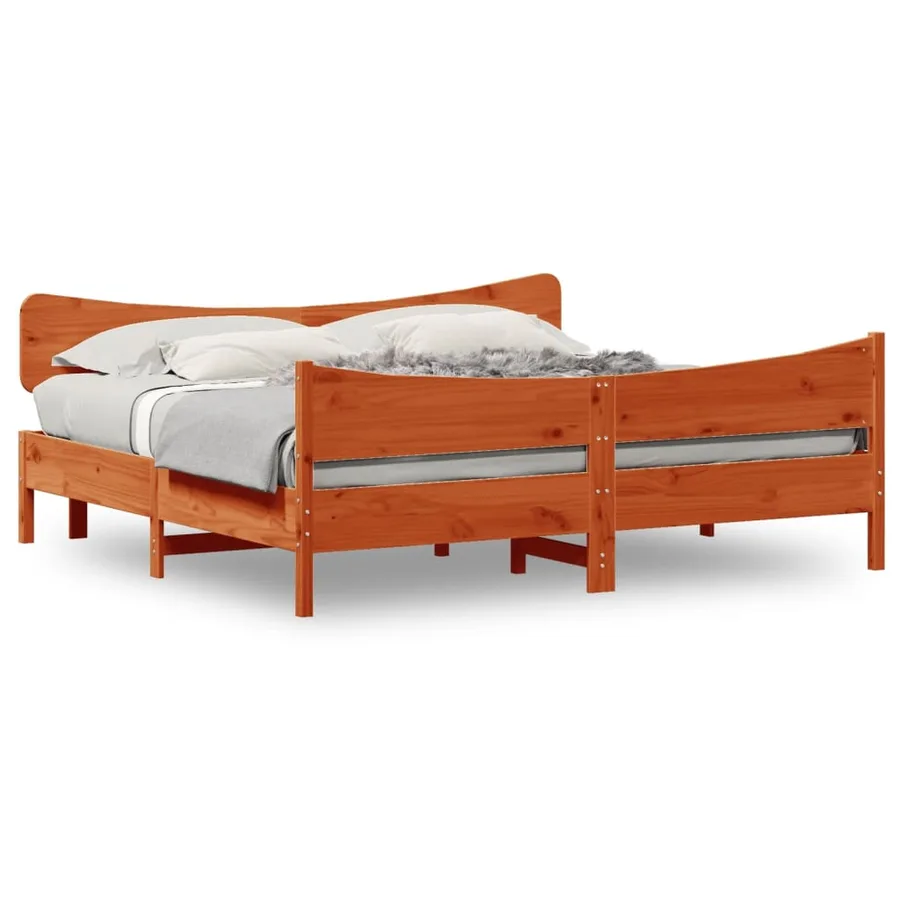 Cadre de lit sans matelas cire marron 200x200cm bois pin massif - 2
