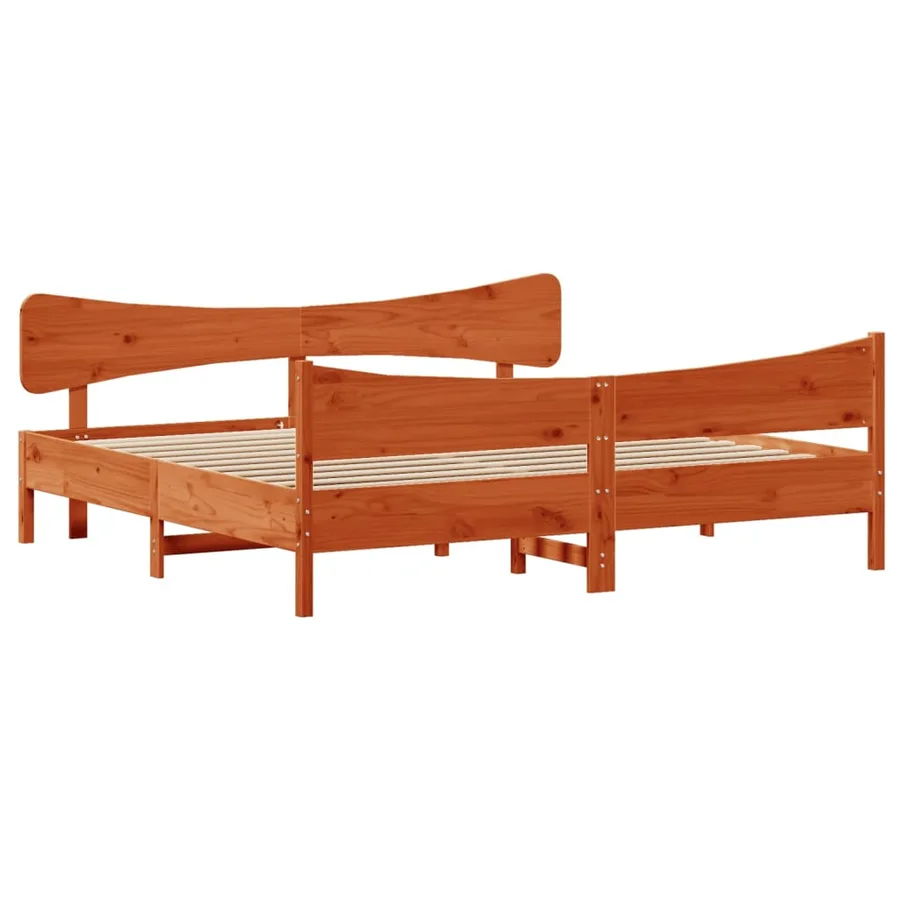 Cadre de lit sans matelas cire marron 200x200cm bois pin massif - 3