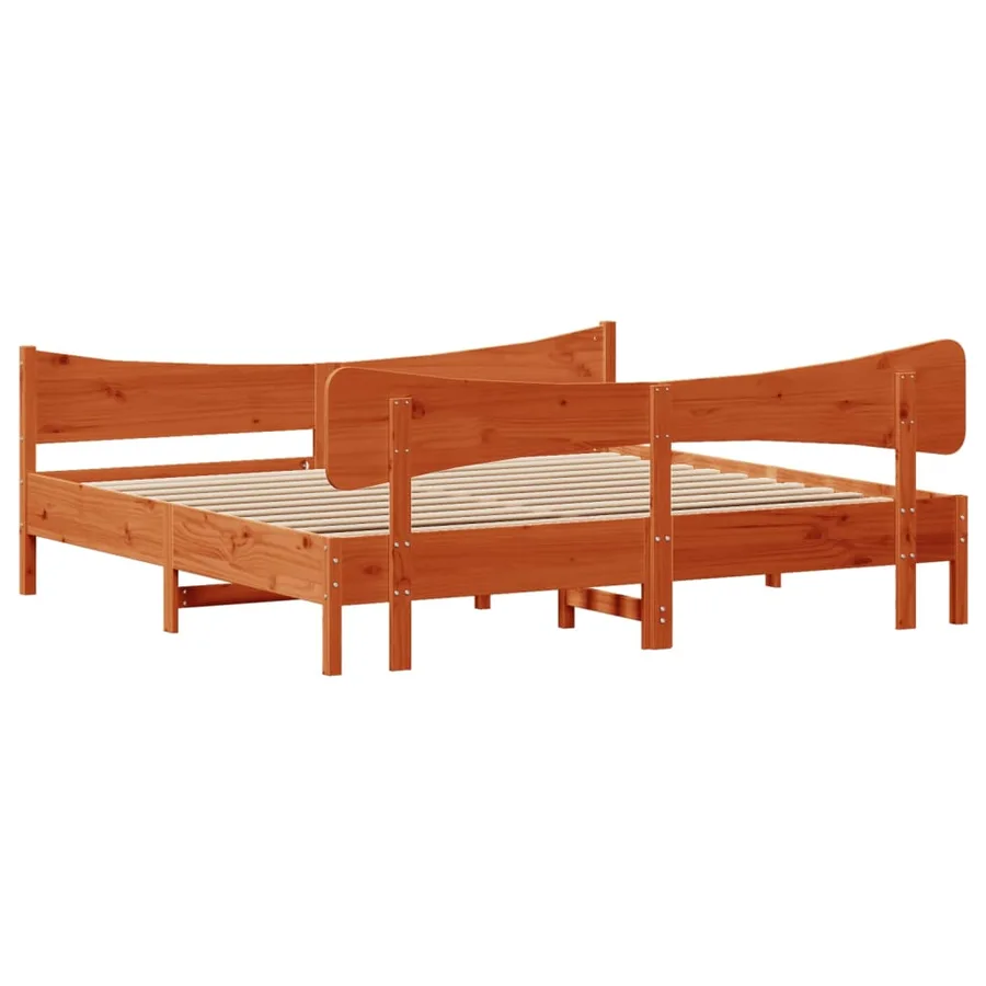 Cadre de lit sans matelas cire marron 200x200cm bois pin massif - 6
