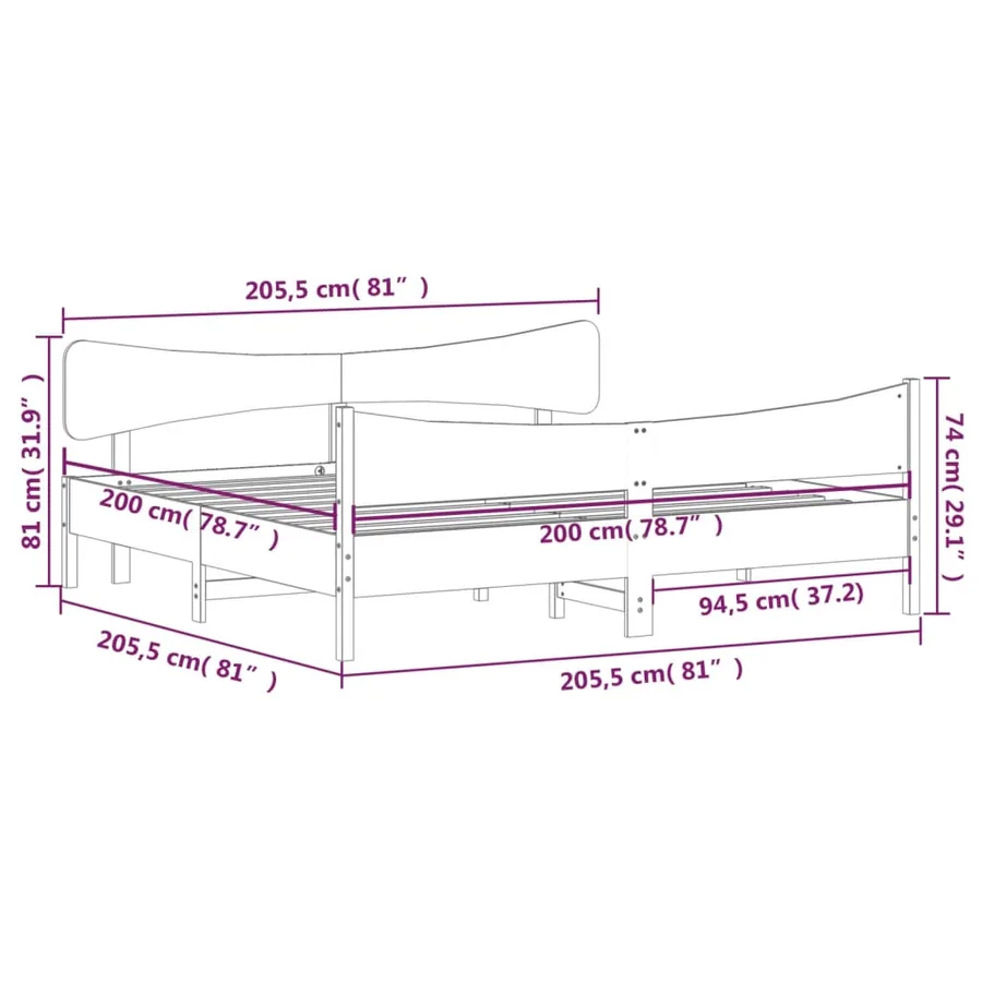 Cadre de lit sans matelas cire marron 200x200cm bois pin massif - 9