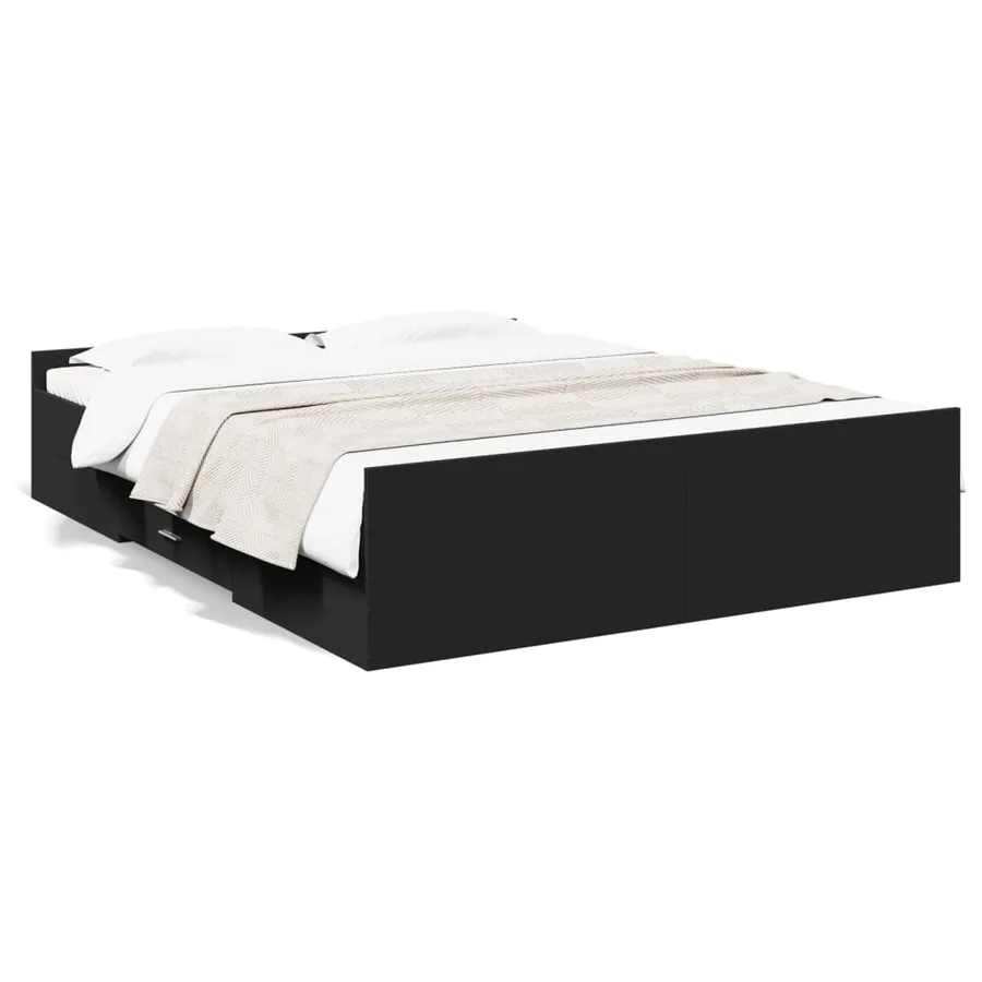 Cadre de lit avec tiroirs sans matelas noir 150x200 cm - 2