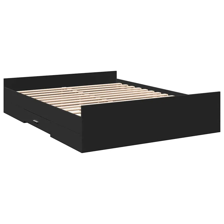 Cadre de lit avec tiroirs sans matelas noir 150x200 cm - 6