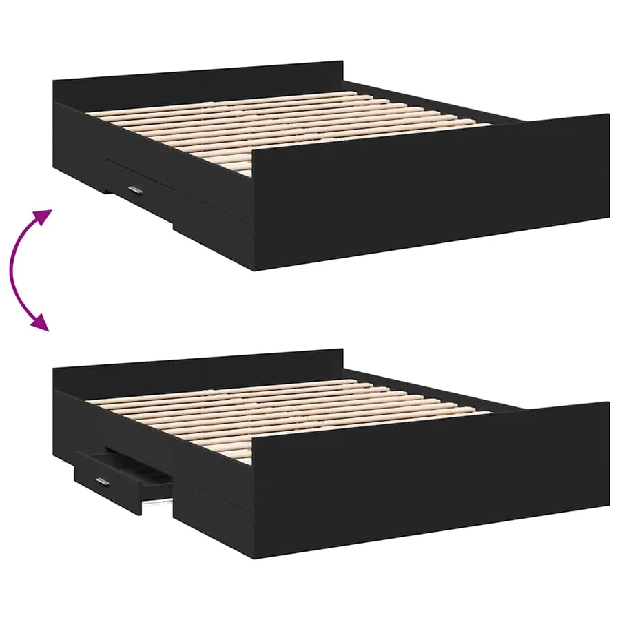 Cadre de lit avec tiroirs sans matelas noir 150x200 cm - 7
