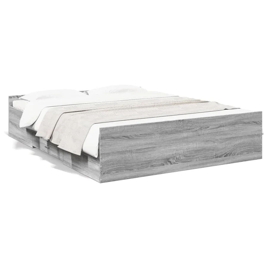 Cadre de lit avec tiroirs sans matelas sonoma gris 150x200 cm - 2
