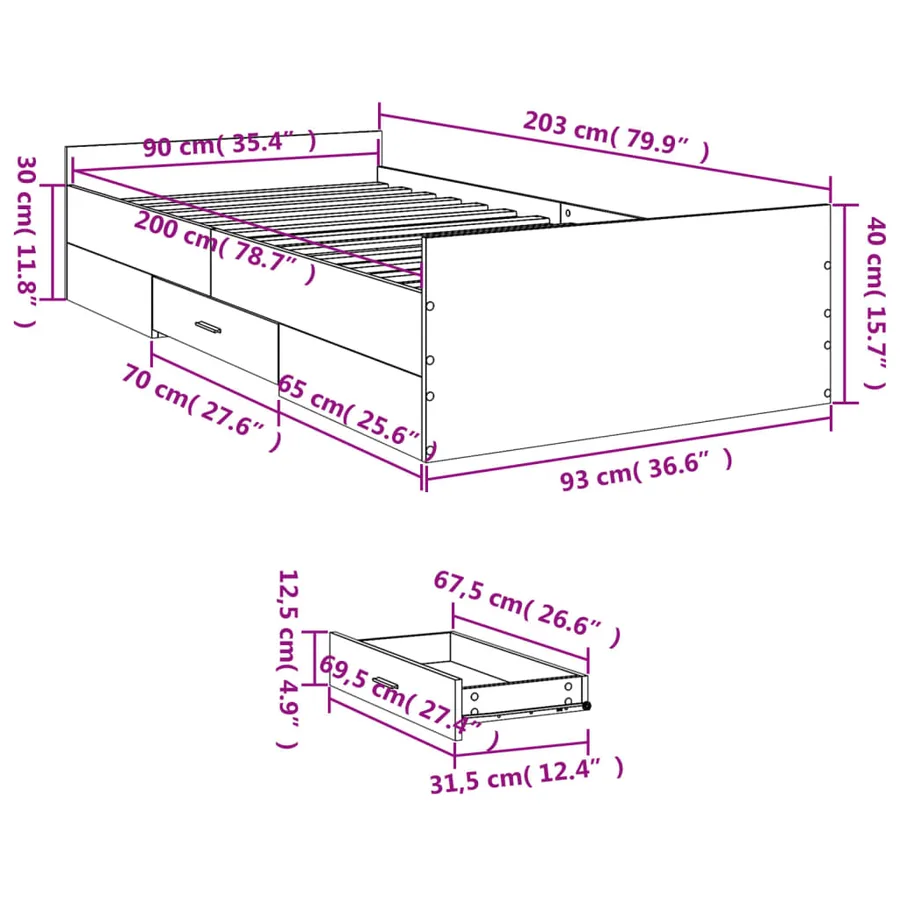 Cadre de lit avec tiroirs sans matelas blanc 90x200 cm - 11
