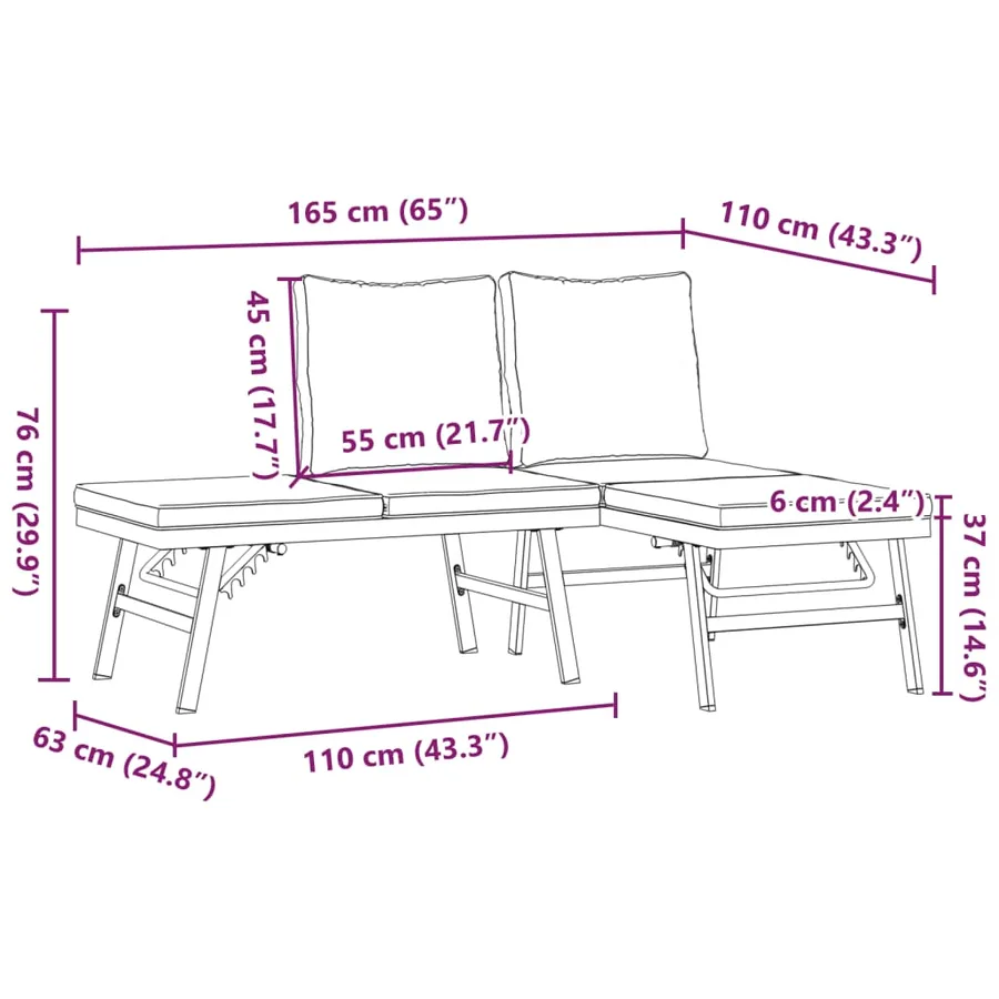 Bancs de jardin avec coussins lot de 2 acier enduit de poudre - 10