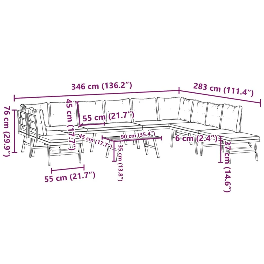 Bancs de jardin avec coussins lot de 6 acier enduit de poudre - 11