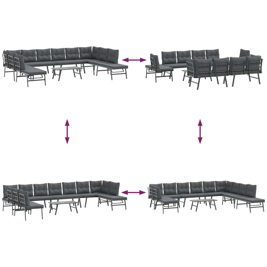 Bancs de jardin avec coussins lot de 6 acier enduit de poudre - 8