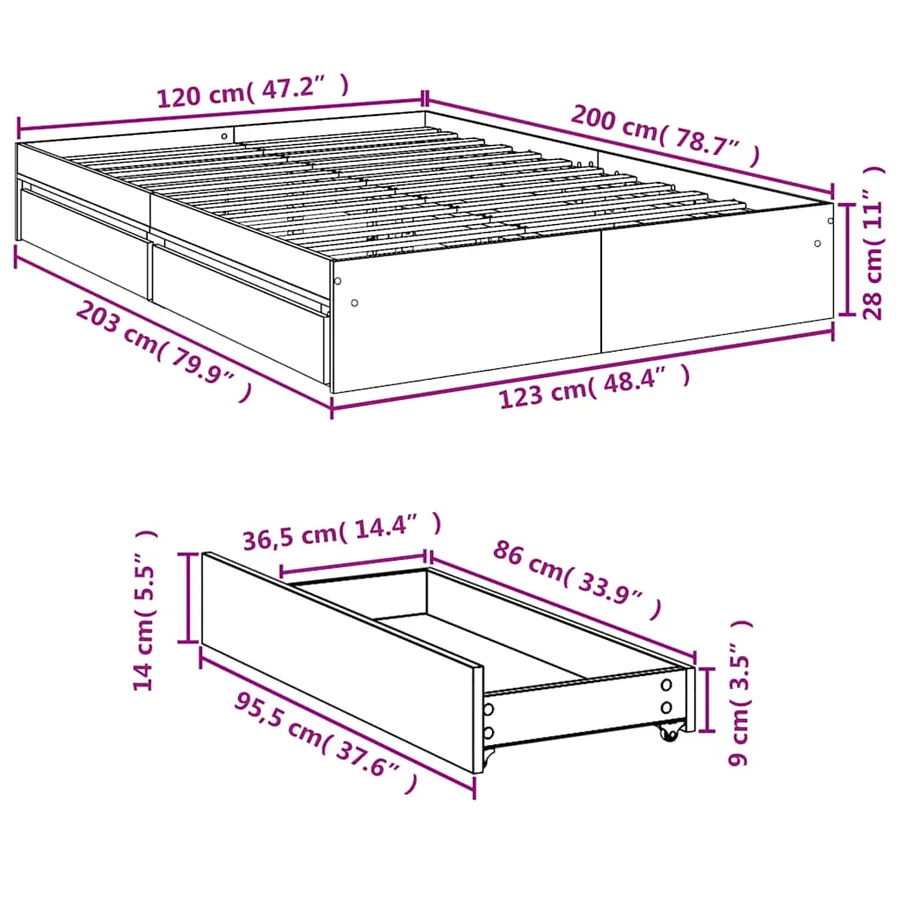 Cadre de lit avec tiroirs sans matelas blanc 120x200 cm - 10