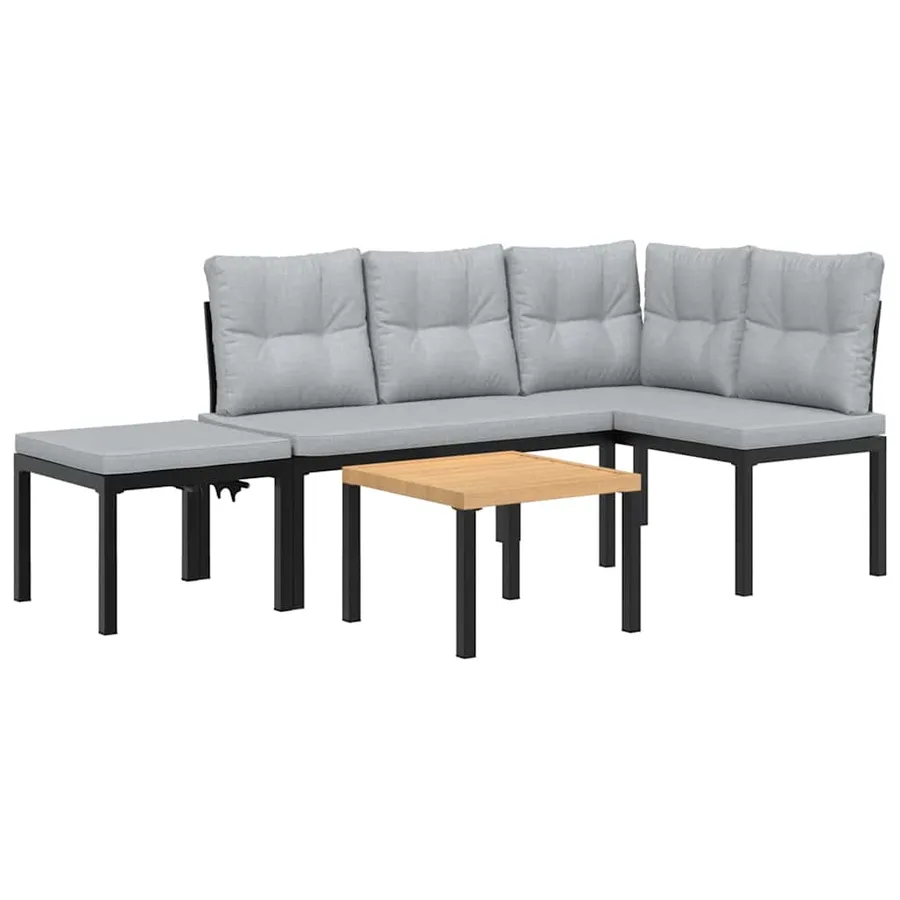 Ensemble de banc de jardin avec coussins 4 pcs noir - 2