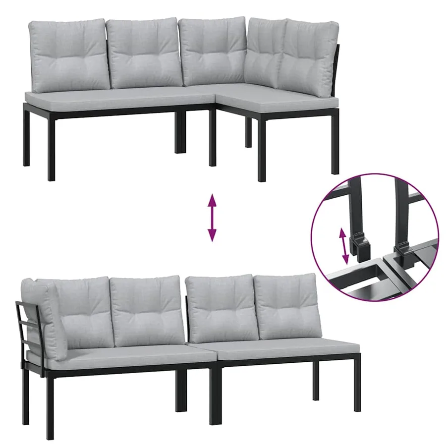 Ensemble de banc de jardin avec coussins 4 pcs noir - 6
