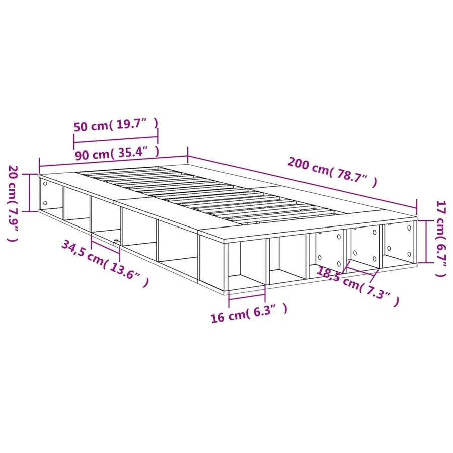 Cadre de lit sans matelas gris béton 90x200 cm - 10