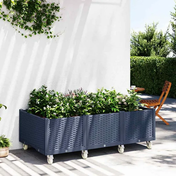 Jardinière à roulettes bleu gris 150x80x54 cm PP