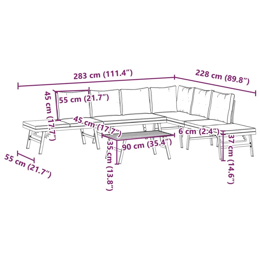 Ensemble de bancs de jardin avec coussins 5 pcs noir - 11