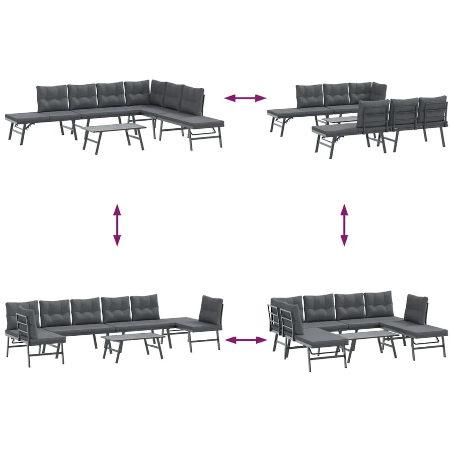Ensemble de bancs de jardin avec coussins 5 pcs noir - 8