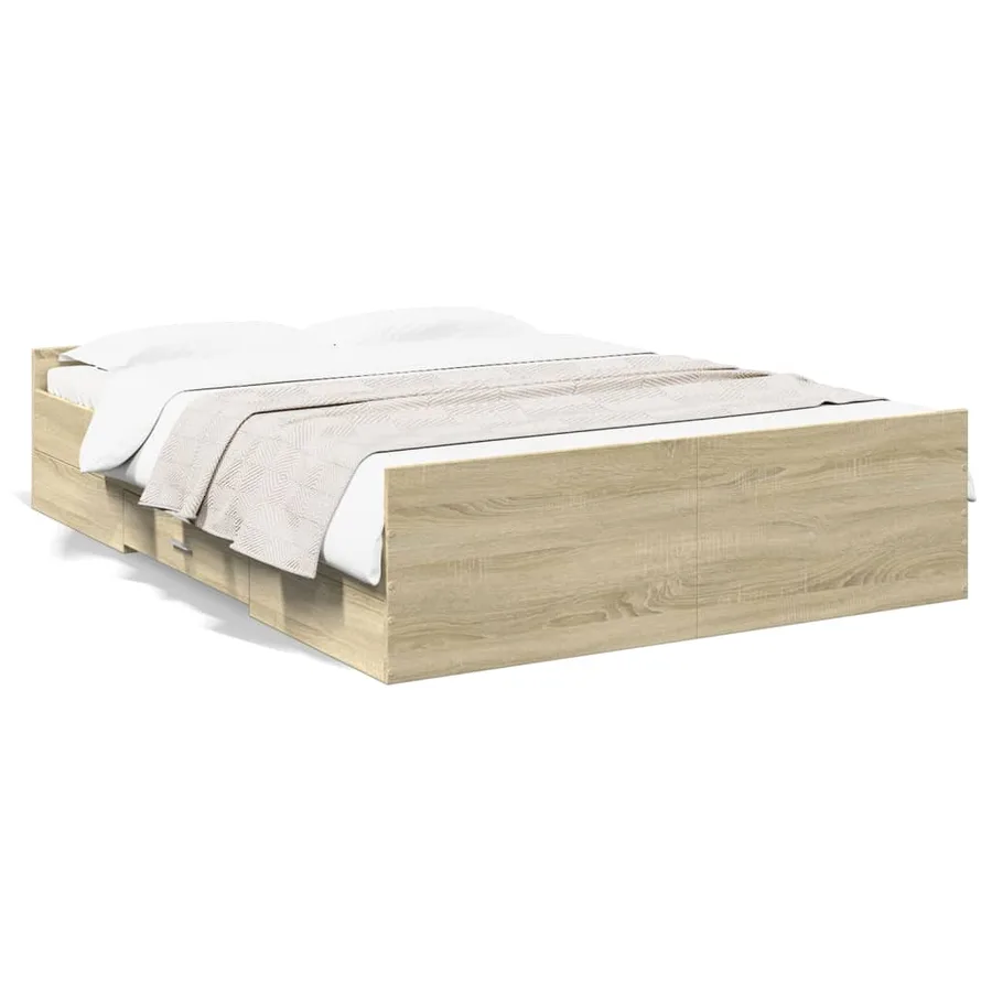 Cadre de lit avec tiroirs sans matelas chêne sonoma 140x190 cm - 2