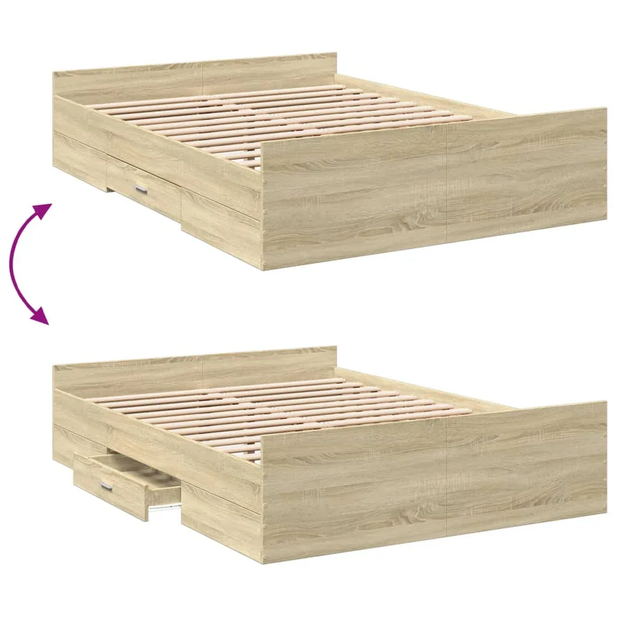 Cadre de lit avec tiroirs sans matelas chêne sonoma 140x190 cm - 7