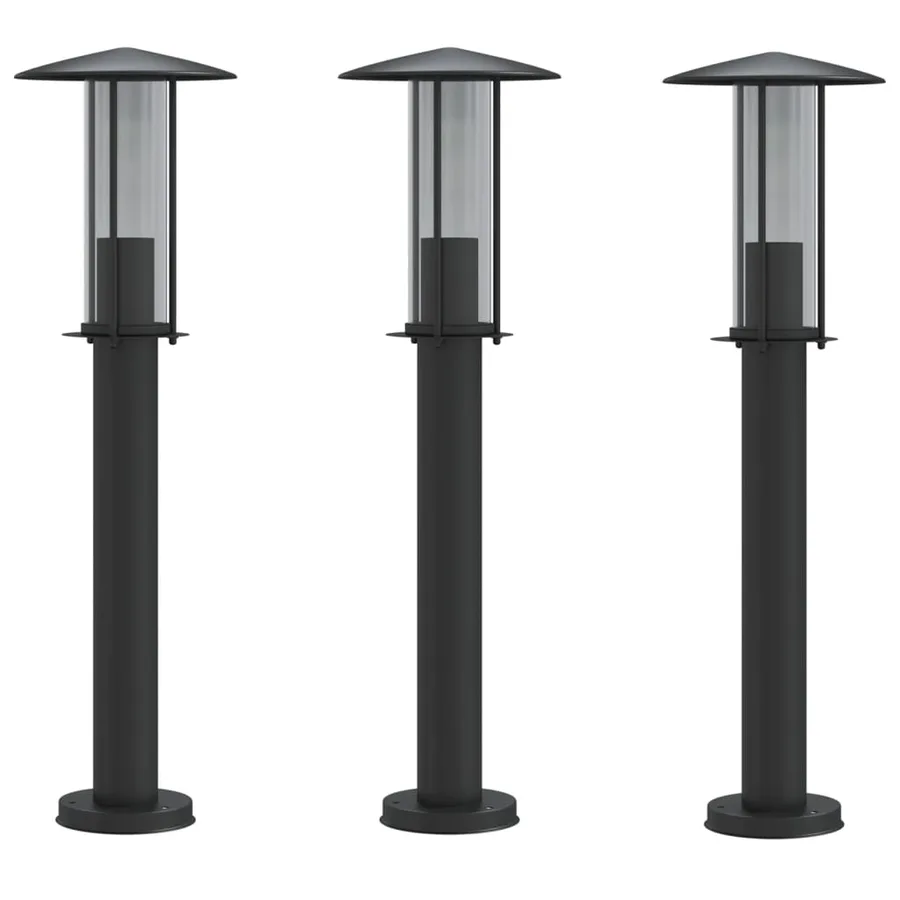 Lampadaires d'extérieur 3 pcs noir 60 cm acier inoxydable - 2