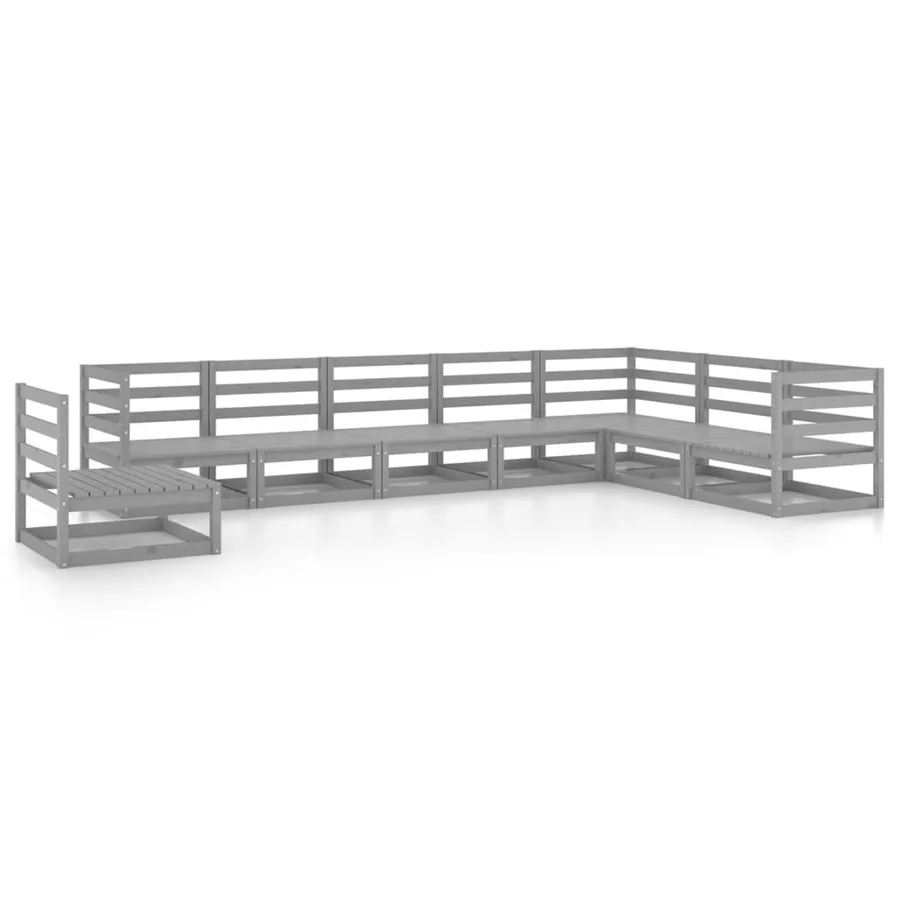 Salon de jardin 8 pcs gris bois de pin massif - 2