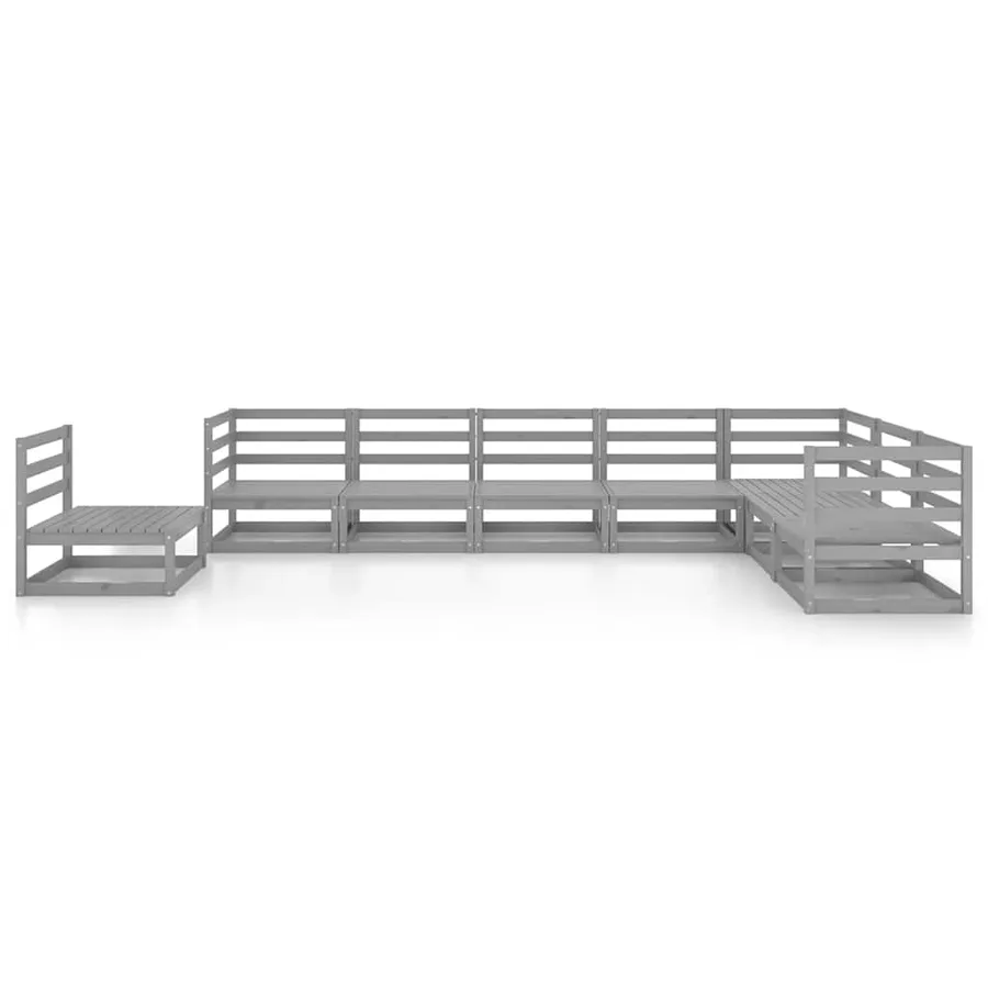 Salon de jardin 8 pcs gris bois de pin massif - 3