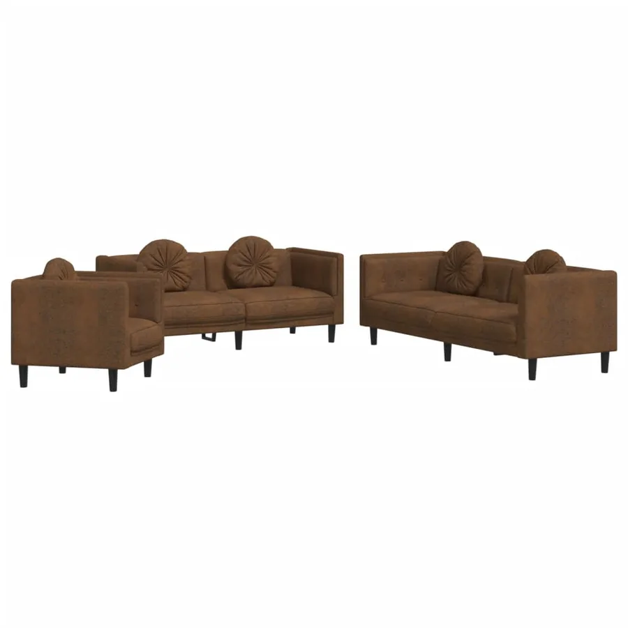 Ensemble de canapés 3 pcs avec coussins marron velours - 2