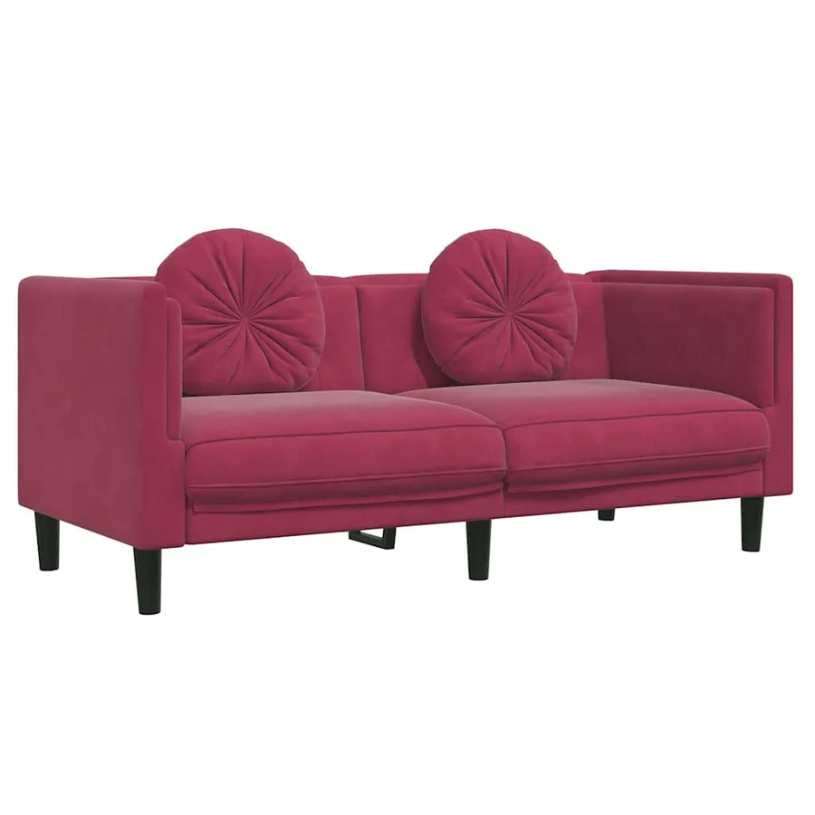 Ensemble de canapés 2 pcs avec coussins rouge bordeaux velours - 4