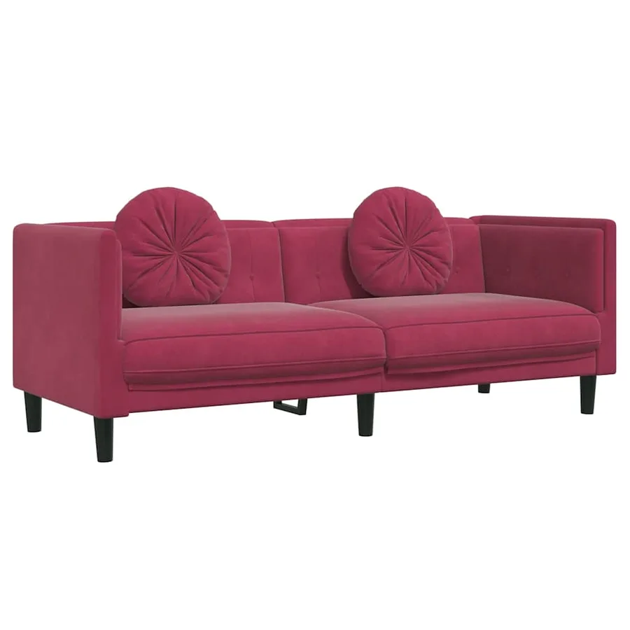 Ensemble de canapés 2 pcs avec coussins rouge bordeaux velours - 5