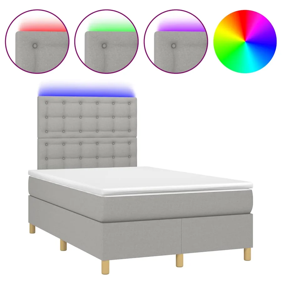 Sommier à lattes de lit matelas LED gris clair 120x190 cm tissu - 2