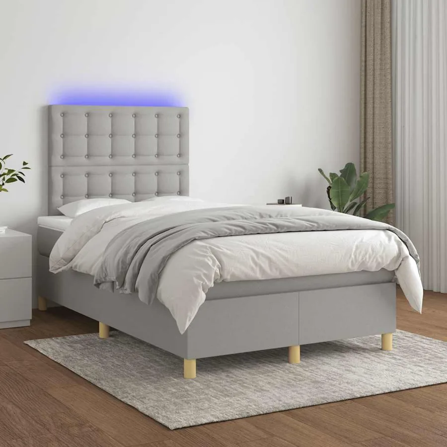 Sommier à lattes de lit matelas LED gris clair 120x190 cm tissu - 5