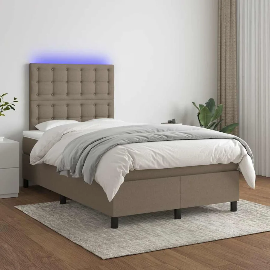 Sommier à lattes de lit matelas et LED taupe 120x190 cm tissu - 5