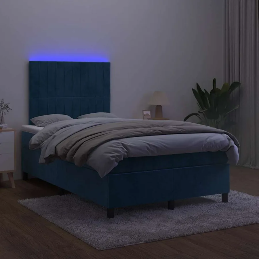 Sommier à lattes de lit avec matelas LED bleu foncé 120x190 cm