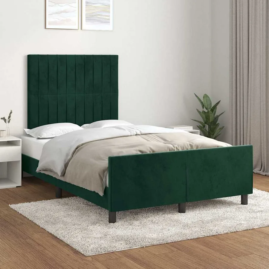 Cadre de lit sans matelas vert foncé 120x190 cm velours
