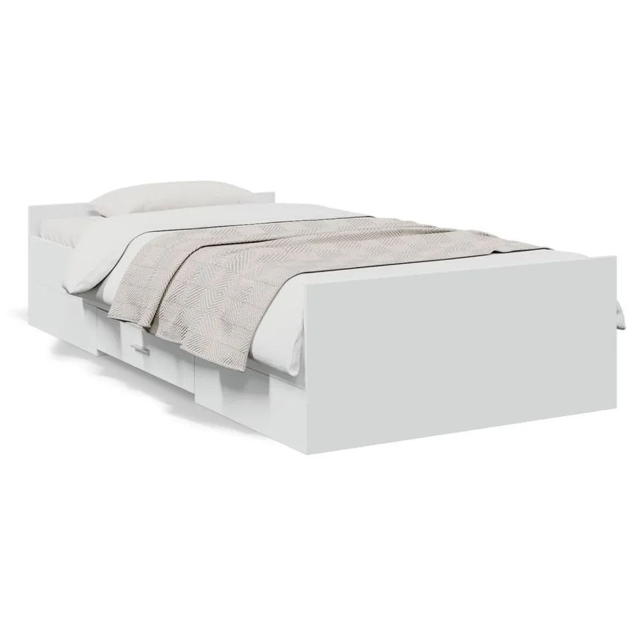 Cadre de lit avec tiroirs sans matelas blanc 100x200 cm - 2