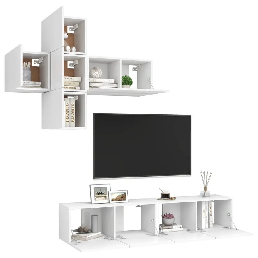 Ensemble de meuble TV 7 pcs Blanc Bois d'ingénierie - 3
