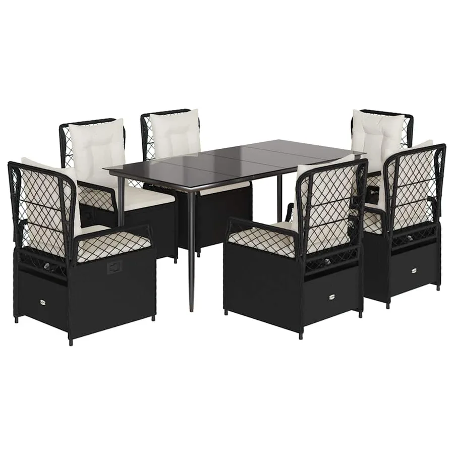 Ensemble à manger de jardin coussins 7pcs Noir Résine tressée - 2