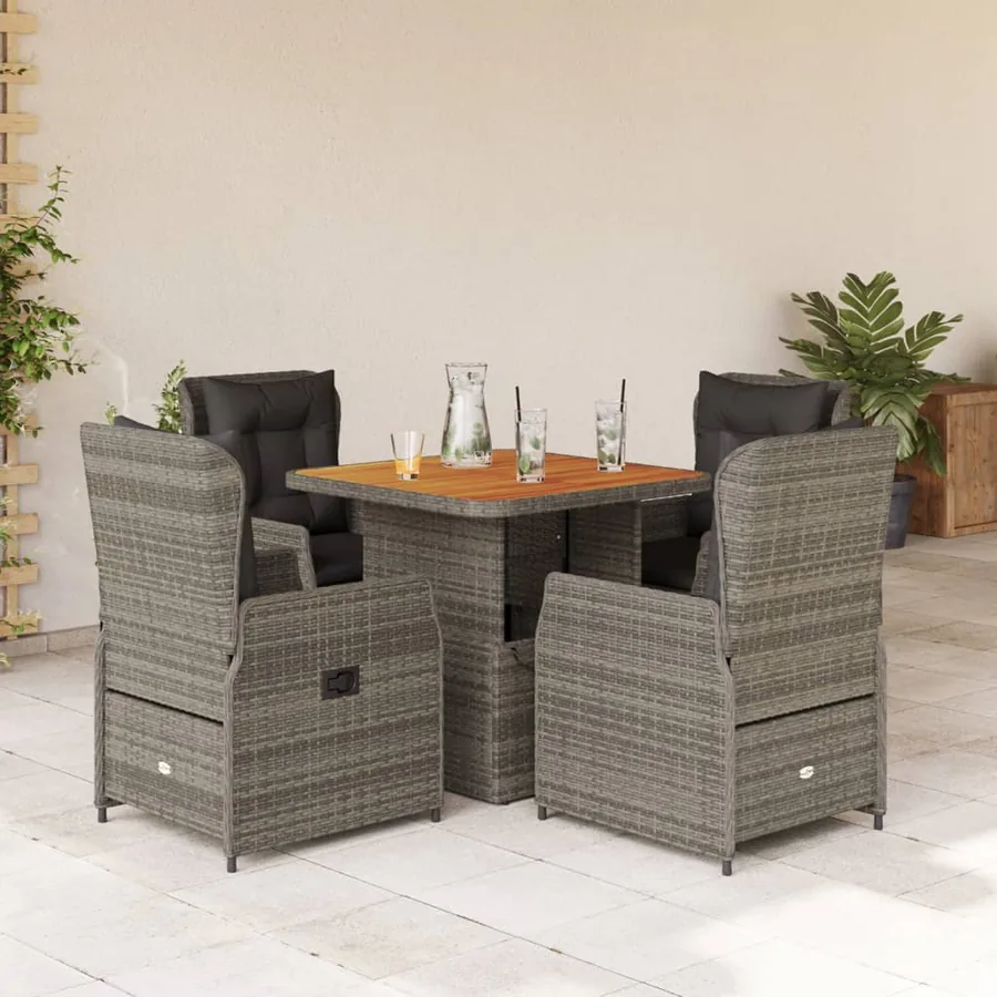 Ensemble à manger de jardin 5 pcs coussins gris résine tressée