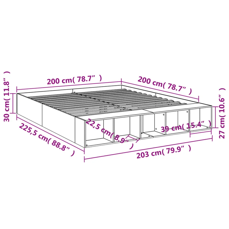 Cadre de lit sans matelas sonoma gris 200x200 cm - 10