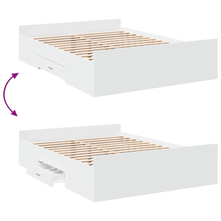 Cadre de lit avec tiroirs sans matelas blanc 120x190 cm - 7