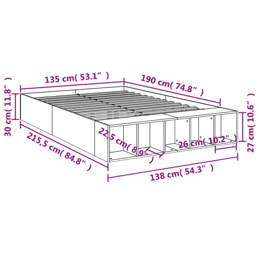Cadre de lit sans matelas noir 135x190 cm - 10