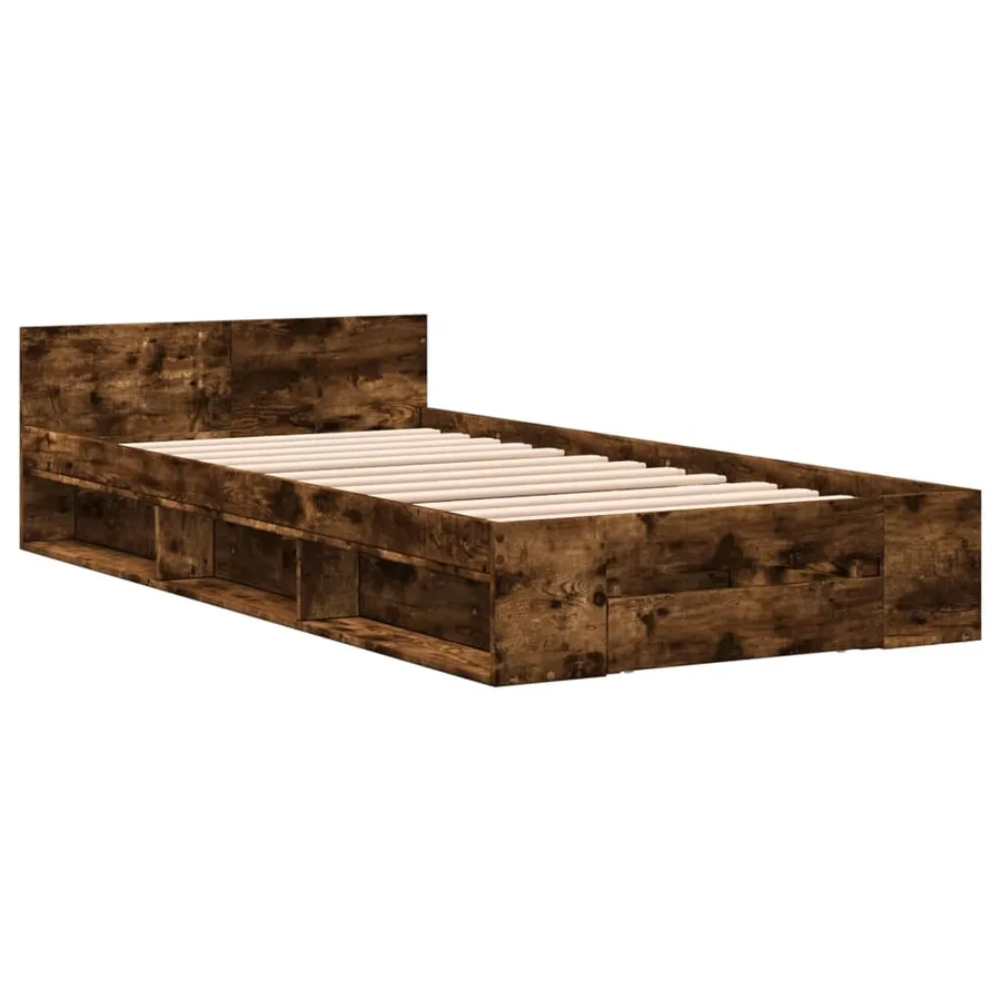 Cadre de lit avec tiroir sans matelas chêne fumé 100x200 cm - 3